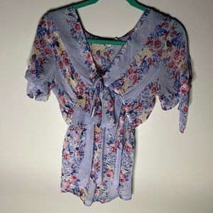 see-through floral top, size S, color blue